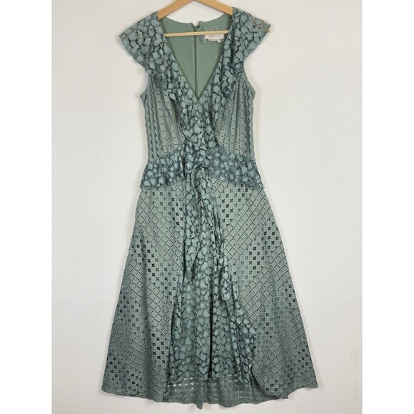Anthropologie Dresses & Skirts - Anthropologie Seafoam Green Lace Overlay Romantic Ruffle‎ Midi Dress Women's 4
